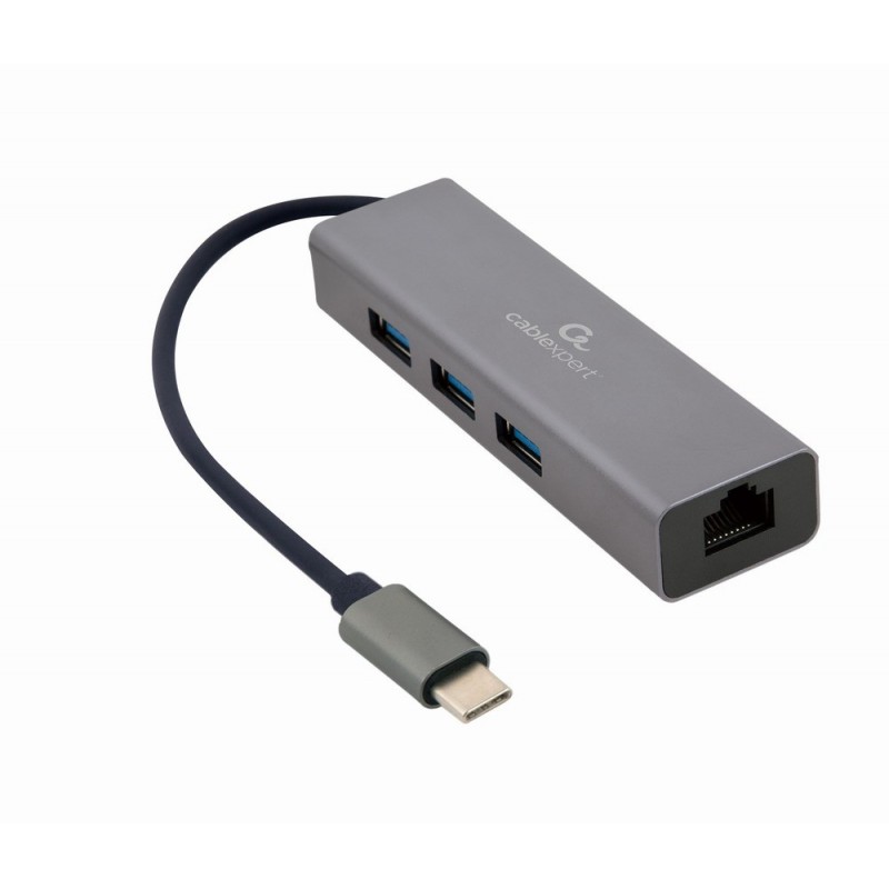 Computertilbehør - Cablexpert USB-C-netværkskort gigabit med 3-ports USB 3.0-hub