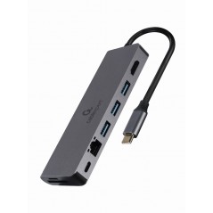 Skærmkabel & skærmadapter - USB-C 7-i-1 Multiport til HDMI/3xUSB 3.0/LAN/SD-kort/USB-C-adapter 100W PD 4K@30Hz 2K@60Hz