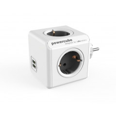 PowerCube strømskinne med 4 sokler + 2 USB