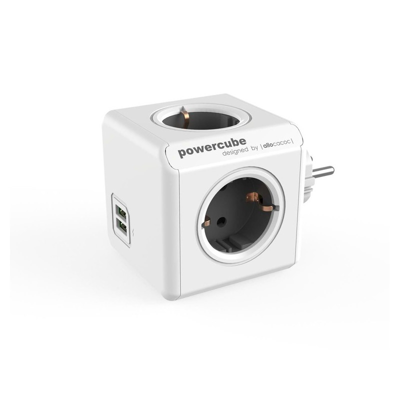 Samledåse - PowerCube strømskinne med 4 sokler + 2 USB