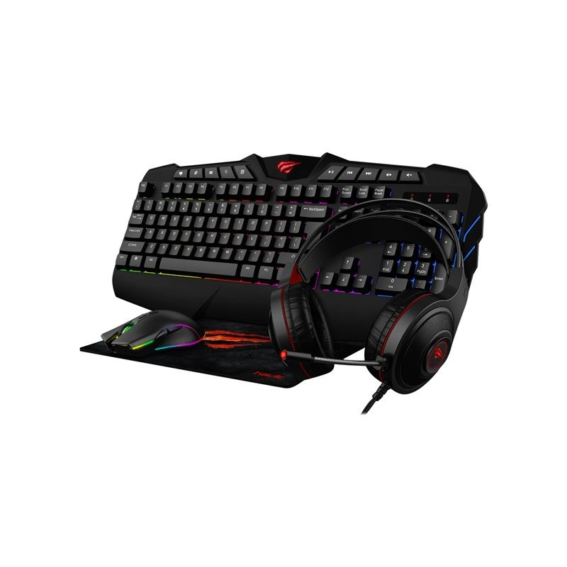 Pakke med gamingtastatur og mus - Havit gaming kit med tastatur, headset, mus og musemåtte