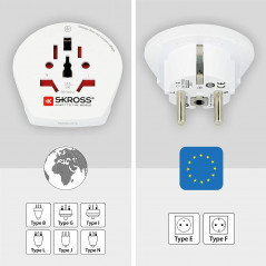 Skross rejseadapter til at slutte enheder fra verden til europæiske stik