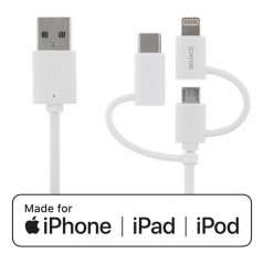 Opladningskabel 3-i-1 med USB-C og Lightning