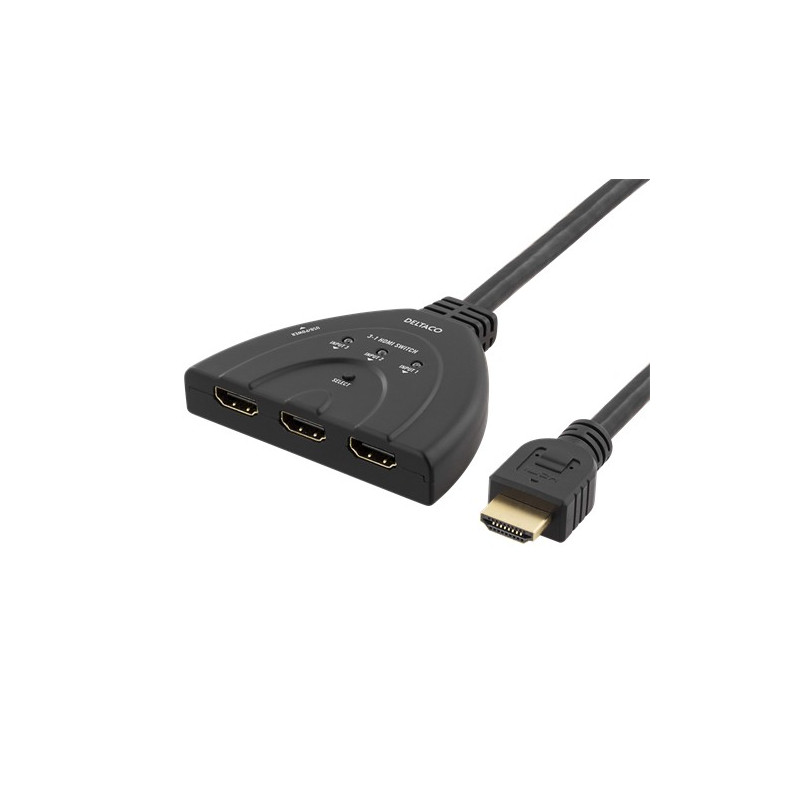 Skærmkabel & skærmadapter - Deltaco HDMI-switch med tre ingångar (4K)