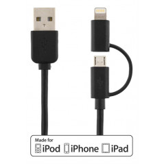 MFi-godkendt USB Lightning- og microUSB-opladerkabel 1m